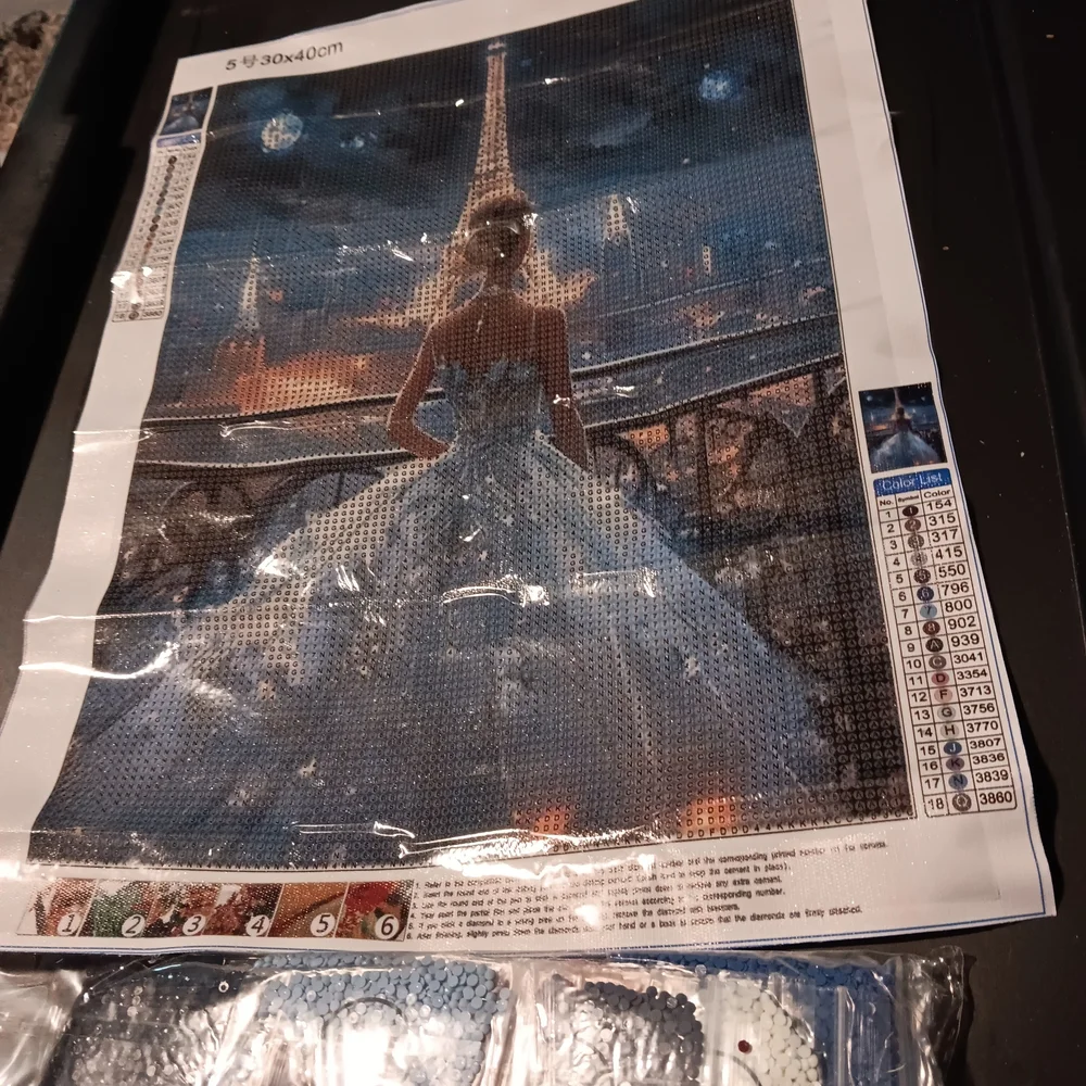 Elegant Blue Paris Lady Formal Dress Diamond Painting Kit 30x40